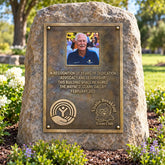 Bronze memorial plaque with a photo UV printed