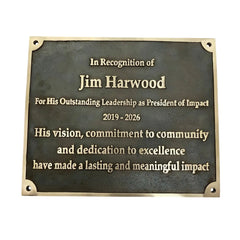 Bronze Plaque recognizing Jim Harwood for his leadership and contributions