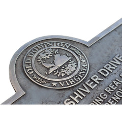 Cast Bronze sign with 'Old Dominion Virginia' emblem and text on a white background
