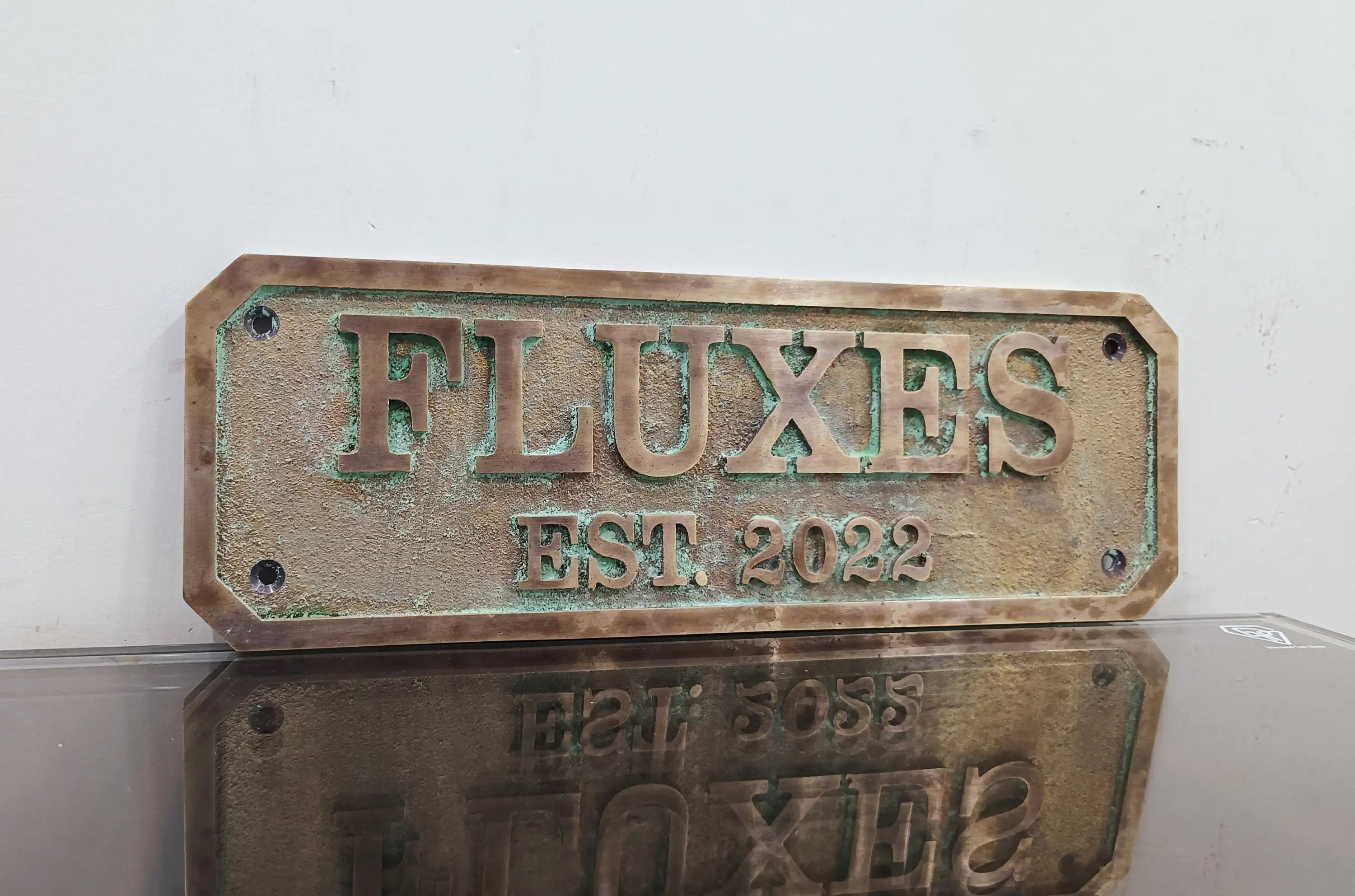 Personalized bronze establish signs - Green patina custom plaque