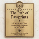 Memorial plaque for dogs with engraved text and a dog's face, on a light background.