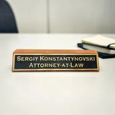 Personalized Desk Name Plate – Custom Brass Office Nameplate with Wooden Base