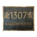 Cast Bronze plaques - Bronze house number sign with '1307 N WETHERLY DR' on a metallic background