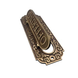Custom Letter Plate Mail Slot for Door – Vintage Style  Personalized Letterbox Plate decorative scrollwork, finished in a warm bronze or brass tone, isolated on a white background.