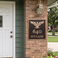 Custom address plaque in a bronze and gold finish featuring an eagle emblem