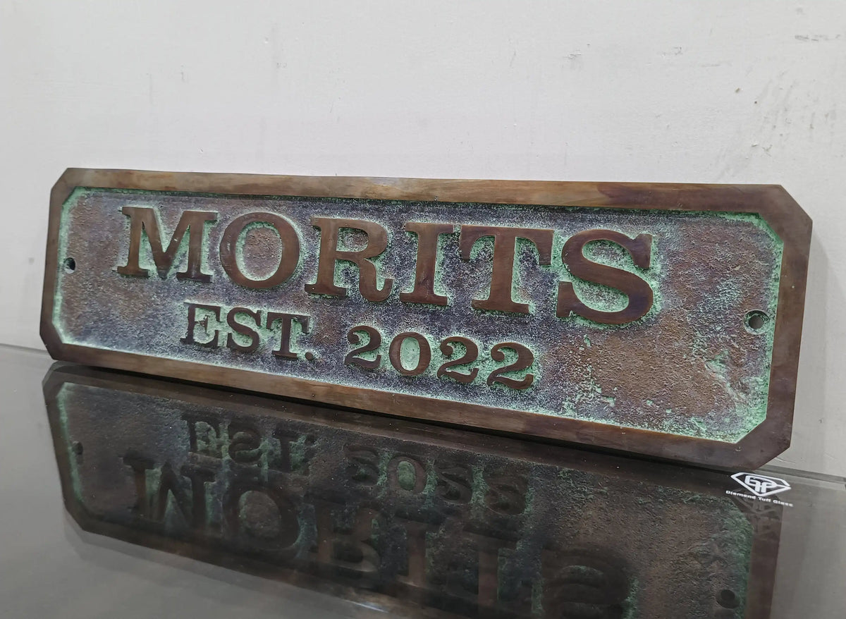 Personalized bronze establish signs - Green patina custom plaque