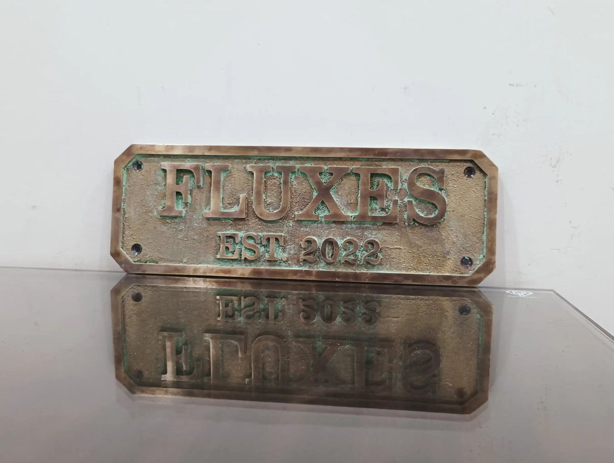 Personalized bronze establish signs - Green patina custom plaque