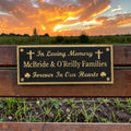 Memorial plaque for McBride & O'Reilly Families against a sunset sky