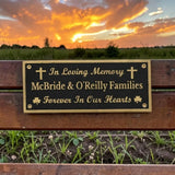 Memorial plaque for McBride & O'Reilly Families against a sunset sky