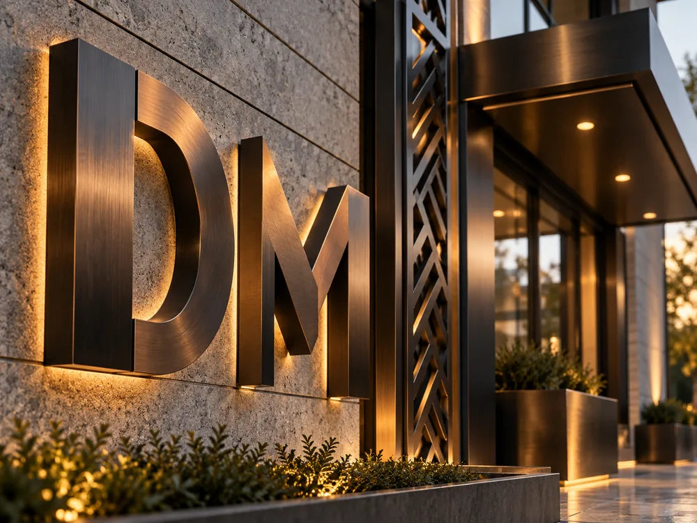 Architectural dimensional metal lettering on a building