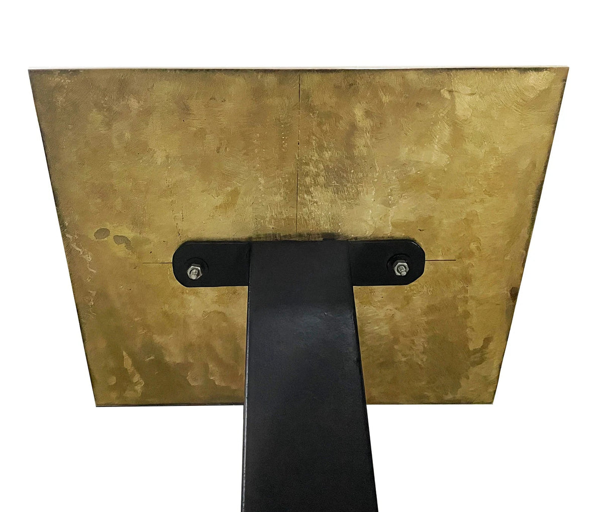 Gold metal bracket with black support on a white background