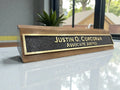 Wooden desk name plaque with designation