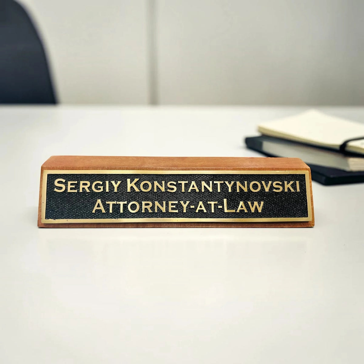 Personalized Desk Name Plate – Custom Brass Office Nameplate with Wooden Base