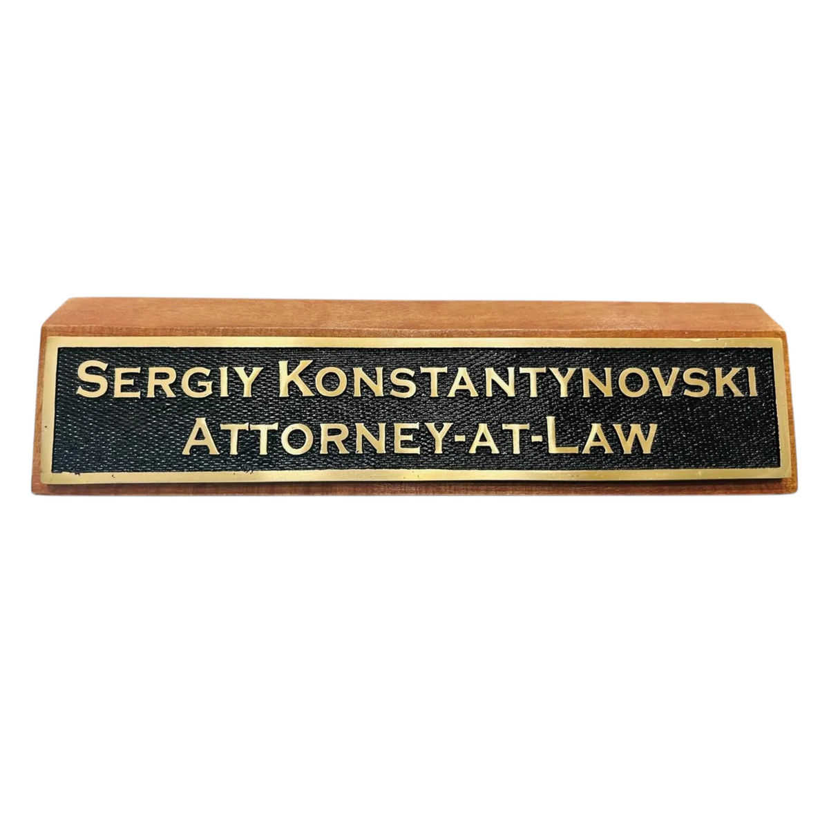 Personalized Desk Name Plate – Custom Brass Office Nameplate with Wooden Base