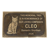 Memorial plaque for a cat named Cleo with text and a cat illustration on a white background.