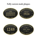 Four custom-made historical plaques with text on a white background